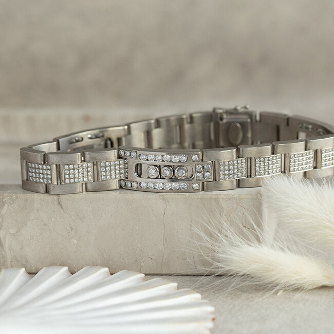 White gold men's link bracelet with diamond 18 karat