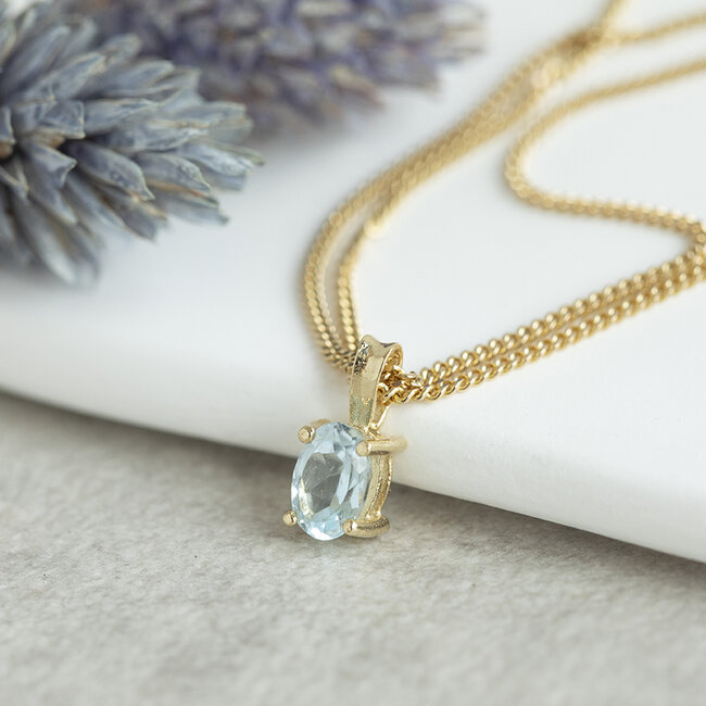 Gouden solitair hanger met aquamarijn 14 karaat* nieuw