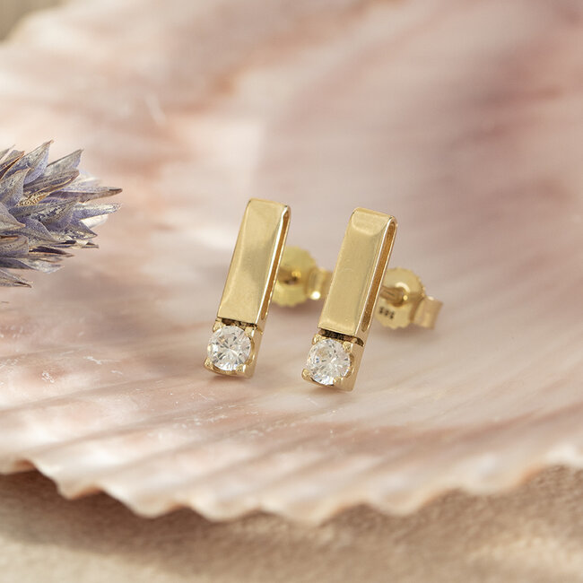 Gold stud earrings with zirconia 14 karat