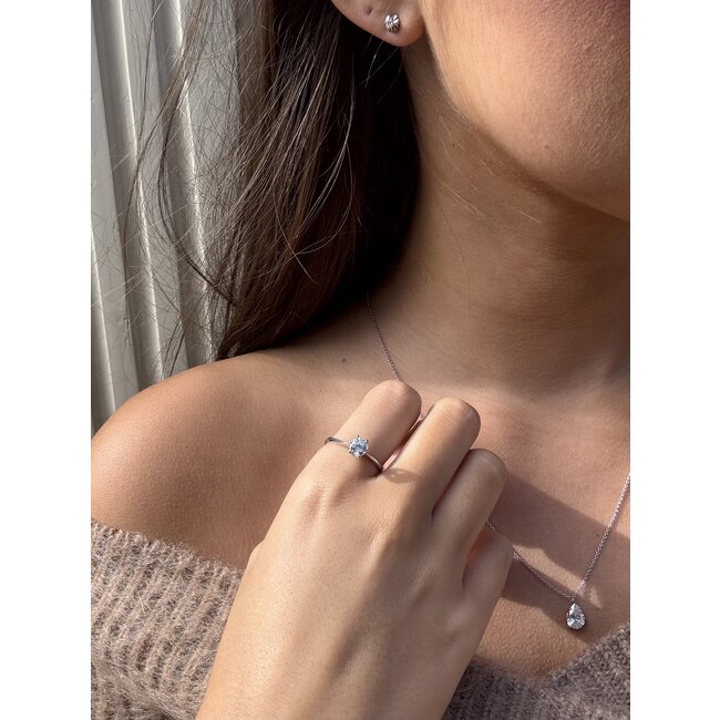 White gold solitaire ear studs with diamond 14 karat