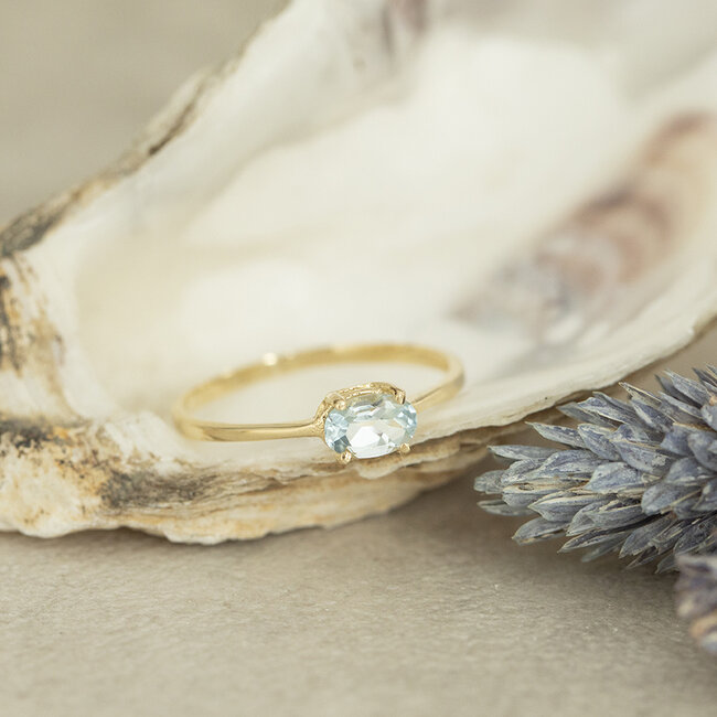 Goldener Solitärring mit Aquamarin 14 Karat* neu