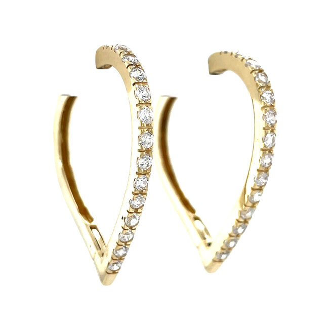 Gouden hart oorringen met zirkonia 14 karaat