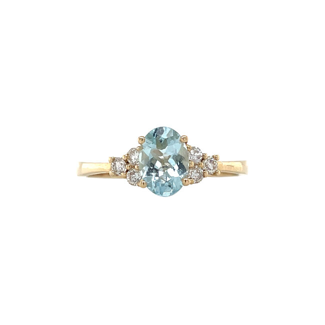 Gouden ring met aquamarijn en diamant 14 karaat* nieuw