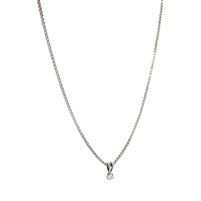 Witgouden collier met diamant hanger 40.5 cm 14 karaat