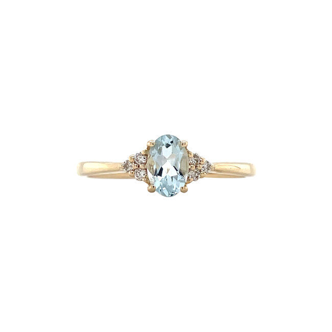 Gouden ring met aquamarijn en diamant 14 karaat* nieuw