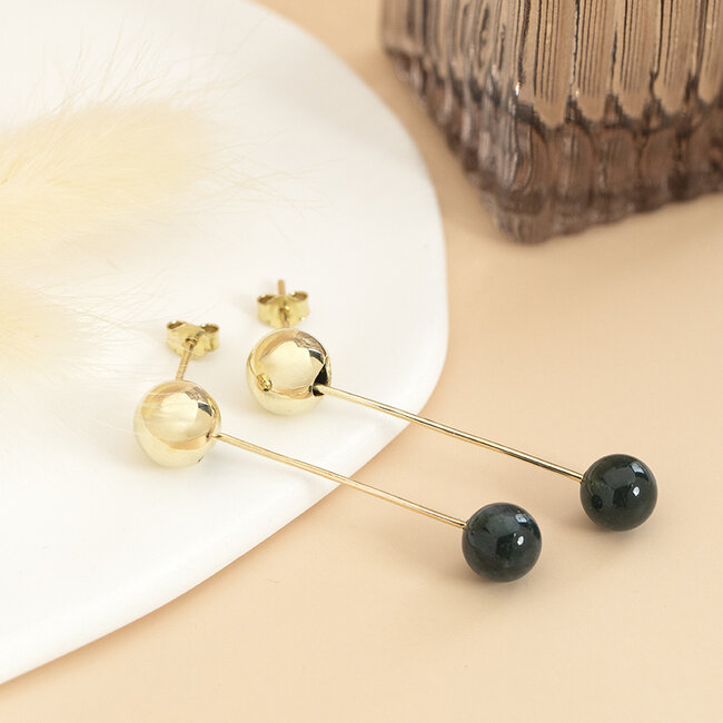 Oorstekers met mosagaat 12 karaat