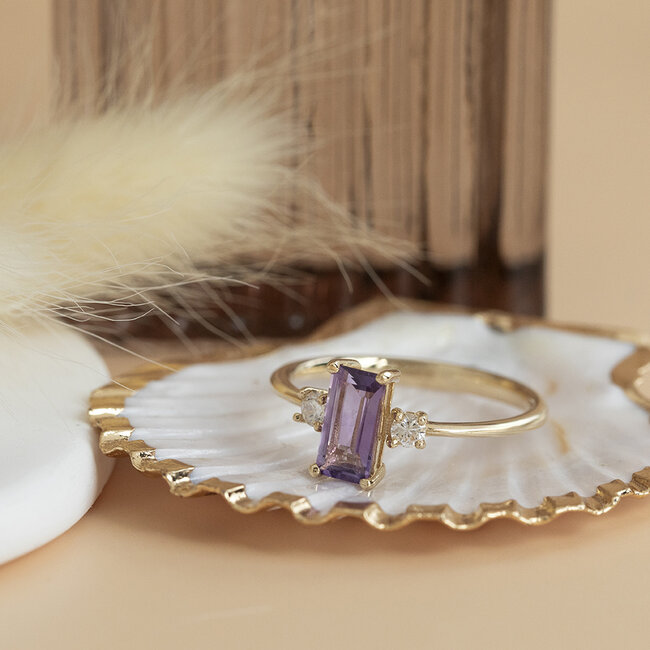 Goldener Ring mit Amethyst und Diamant 14 Karat* neu