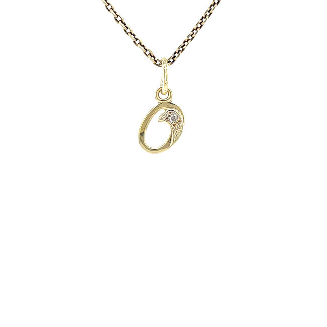 Gouden letter O hanger met diamant 14 karaat