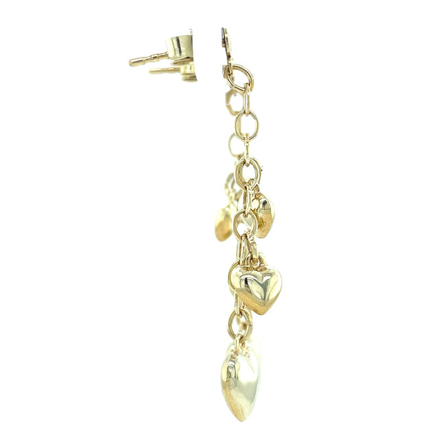 Gouden oorstekers met hangende hartjes 14 karaat