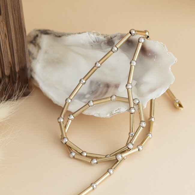 Gouden staafjes collier 45.5 cm 14 karaat