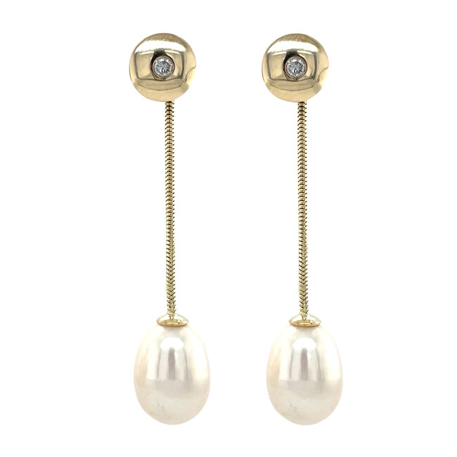 Goldene Ohrstecker mit Diamant und Perle 14 Karat