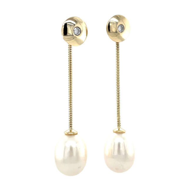 Goldene Ohrstecker mit Diamant und Perle 14 Karat