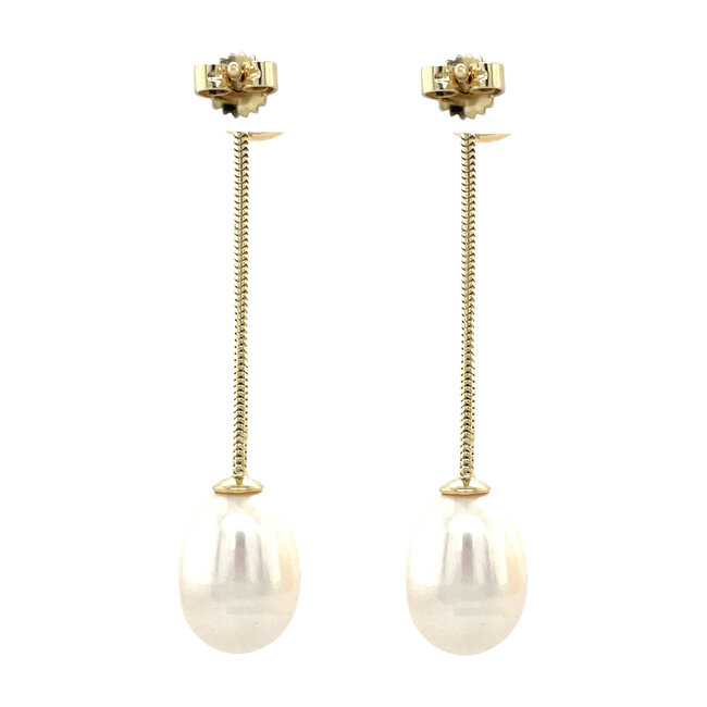 Gold stud earrings with diamond and pearl 14 karat