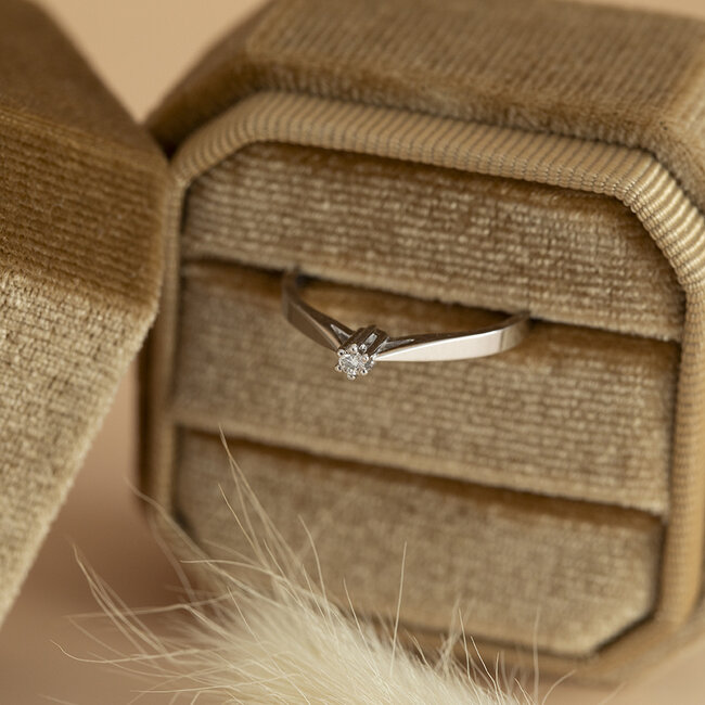 Witgouden solitair ring met diamant 14 karaat *nieuw