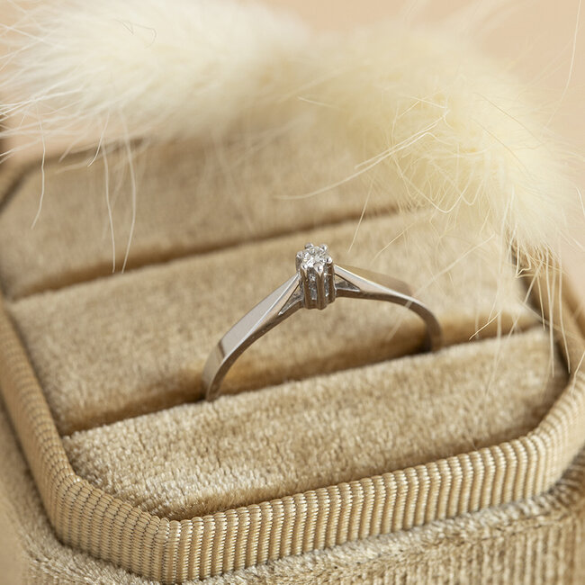 Witgouden solitair ring met diamant 14 karaat *nieuw