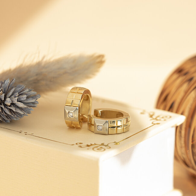 Gouden klapcreolen met diamant 14 karaat