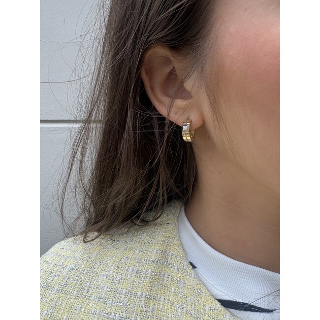 Gold hinged hoop earrings with diamond 14 karat