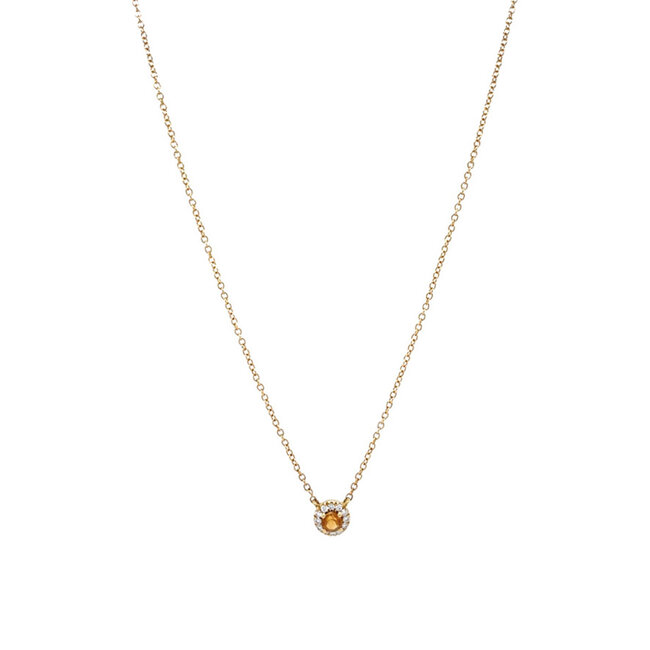 Gold necklace with citrine and diamond 40 cm 18 karat