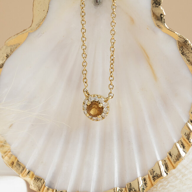 Gouden collier met citrien en diamant 40 cm 18 karaat