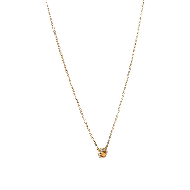 Gouden collier met citrien en diamant 40 cm 18 karaat