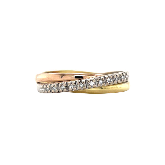 Tricolour gouden ring met diamant 18 karaat