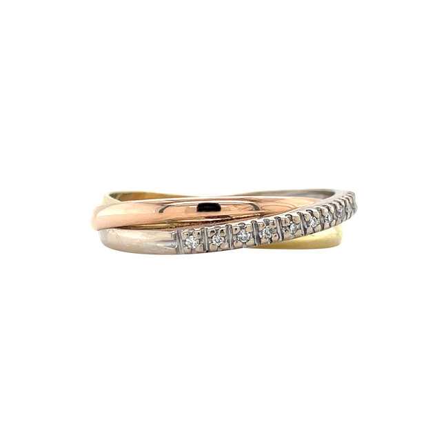 Tricolour gouden ring met diamant 18 karaat
