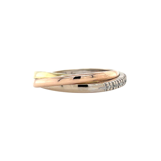 Tricolour gold ring with diamond 18 karat