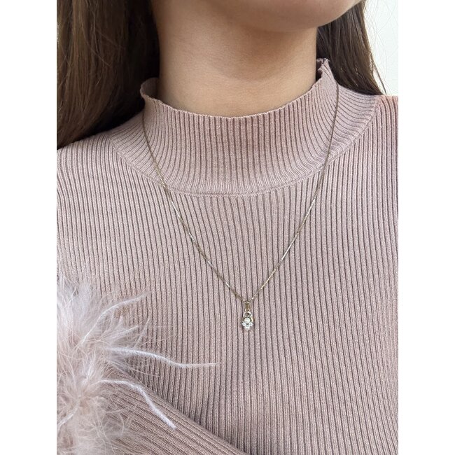 Gold pendant with pearl and zirconia 14 karat