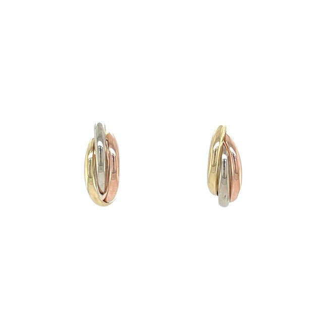Tricolour gold stud earrings 14 karat