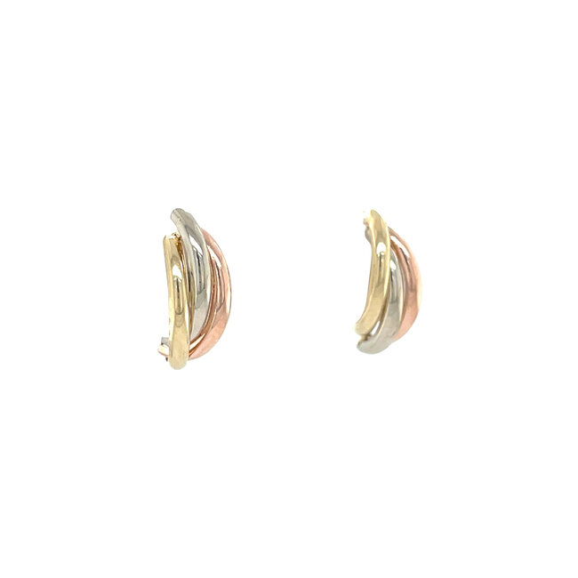 Tricolour gold stud earrings 14 karat