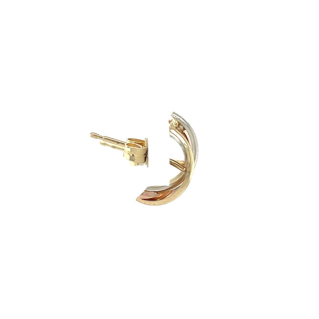 Tricolour gold stud earrings 14 karat