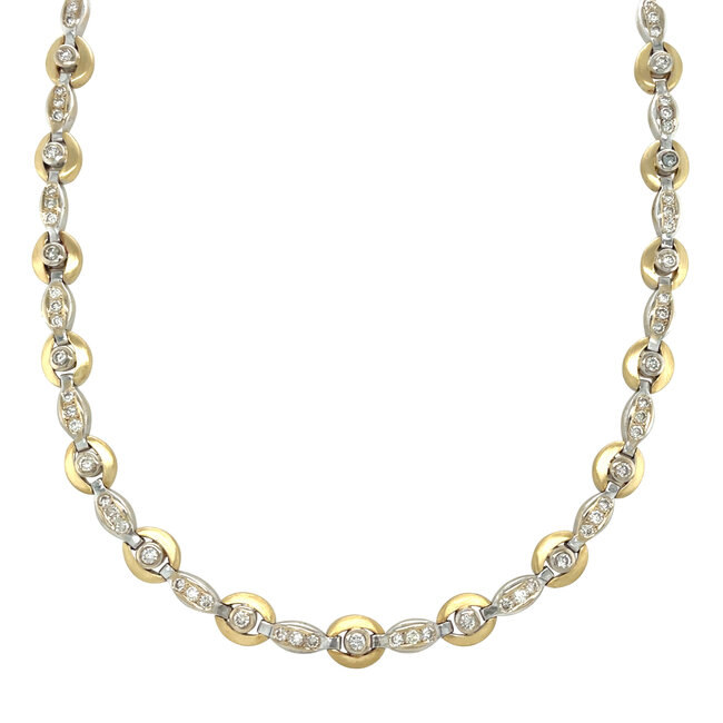Bicolour gouden choker met diamant 44 cm 18 krt