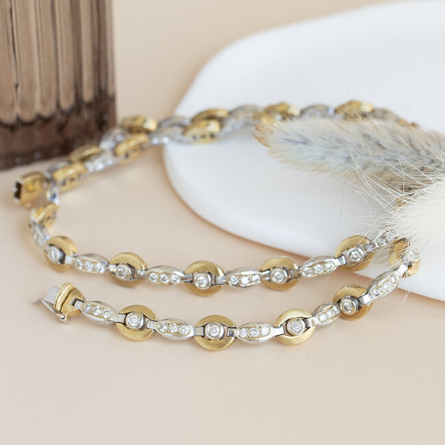 Bicolor goldener Choker mit Diamant 44 cm 18 kt