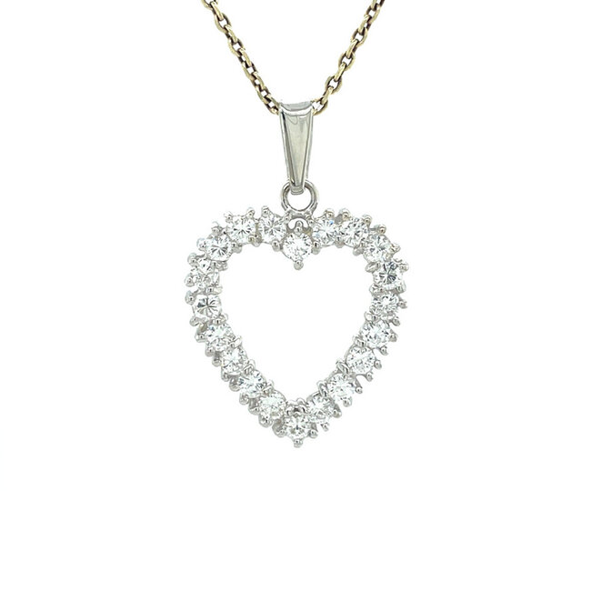 Witgouden hart hanger met diamant 18 karaat