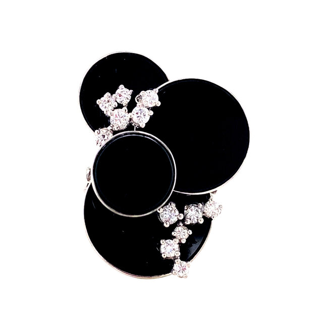 Witgouden design ring met onyx en diamant 14 karaat