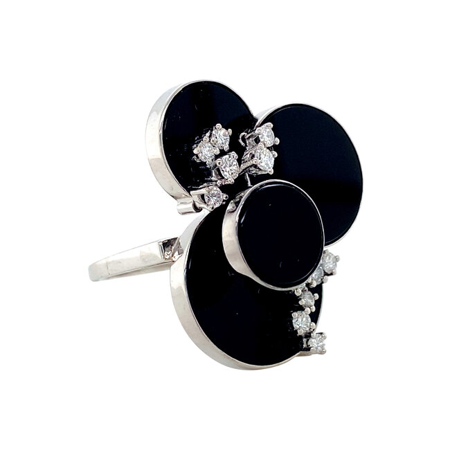 Weißgoldener Designring mit Onyx und Diamant 14 Karat