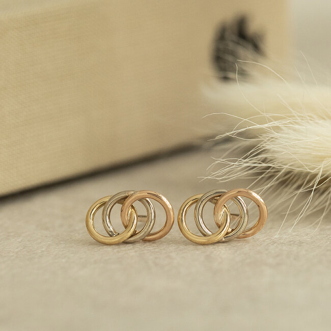 Tricolor goldene Ohrstecker 14 Karat