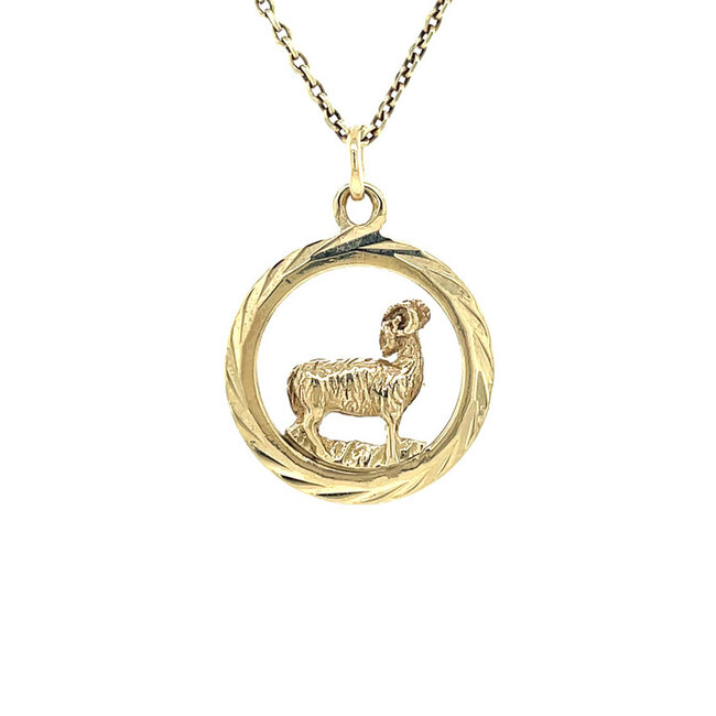 Golden zodiac pendant Aries 14 karat