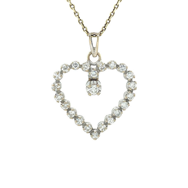 Witgouden hart hanger met diamant 18 karaat