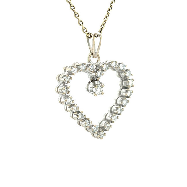 Witgouden hart hanger met diamant 18 karaat