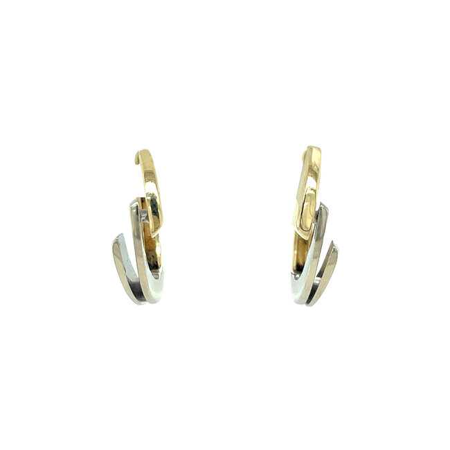 Gold hinged hoop earrings bicolour 14 karat