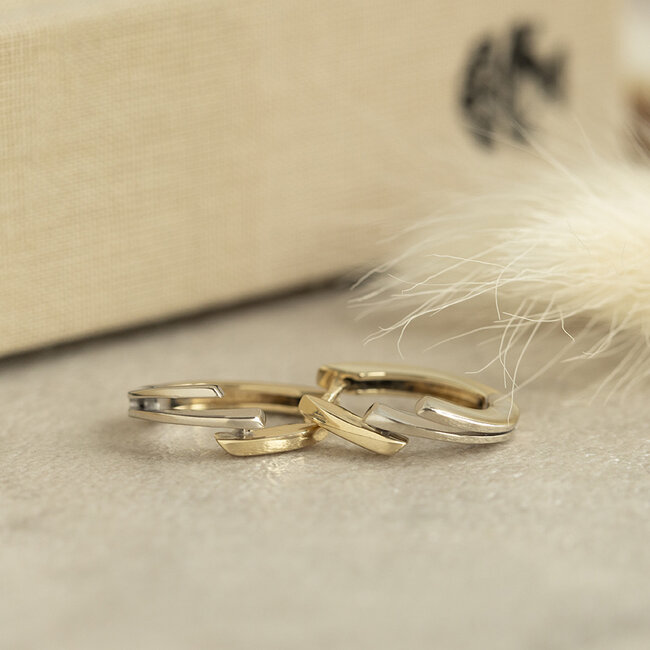 Goldene Klappcreolen bicolor 14 Karat