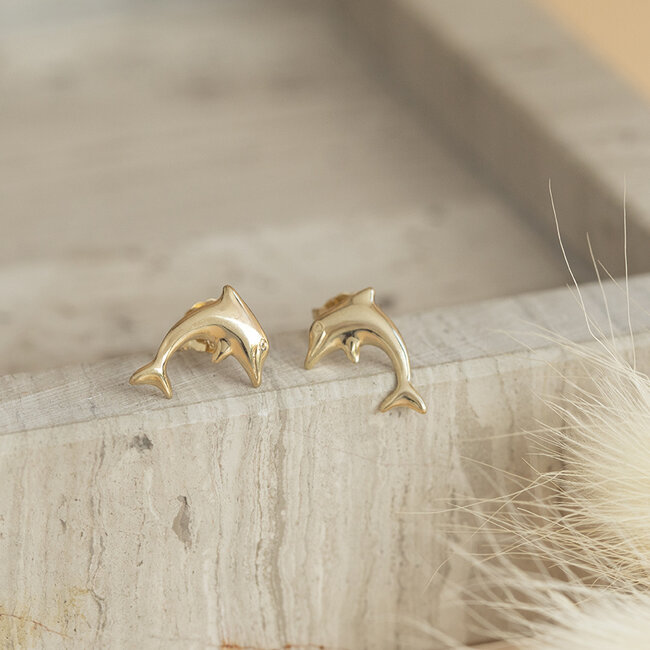 Goldene Delfin-Ohrstecker 14 Karat