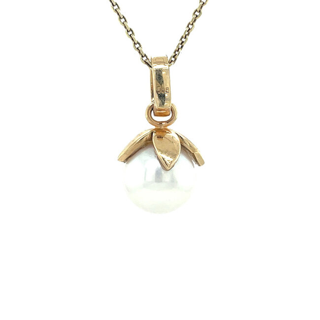 Goldener Anhänger mit Perle und Diamant 14 Karat