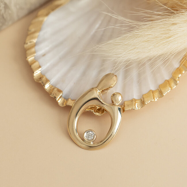 Goldener Anhänger Mutter/Kind mit Diamant 14 Karat