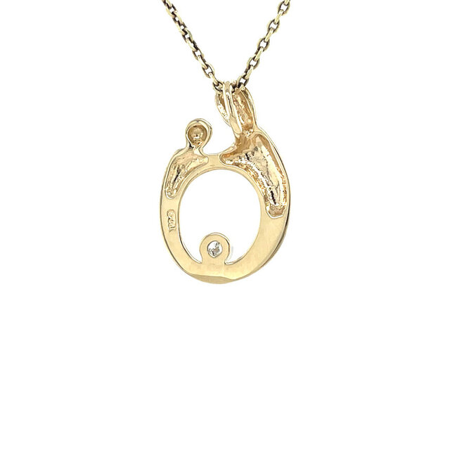 Gold pendant mother/child with diamond 14 karat