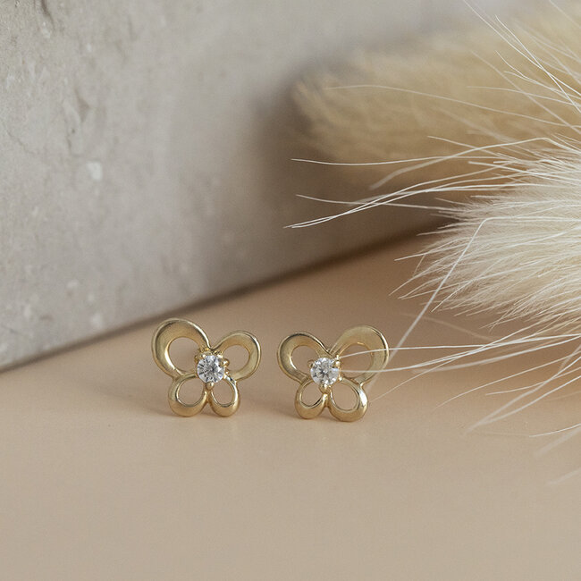 Gold butterfly stud earrings 14 karat