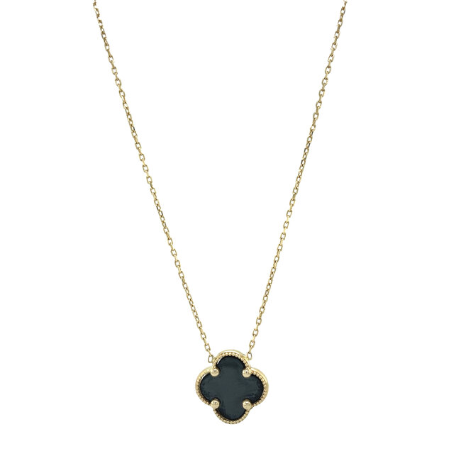 Gouden collier met klavertje 4 hematiet 14 karaat