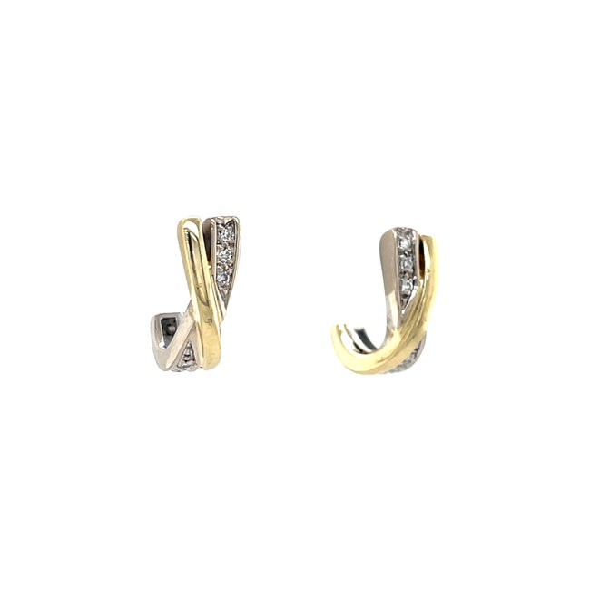 Bicolour gold stud earrings with diamond 14 karat