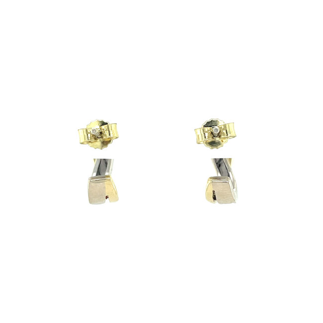 Bicolour gold stud earrings with diamond 14 karat